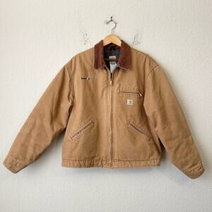 Vintage CARHARTT Detroit Jacket J01 Brown Canvas Blanket Lined Chore